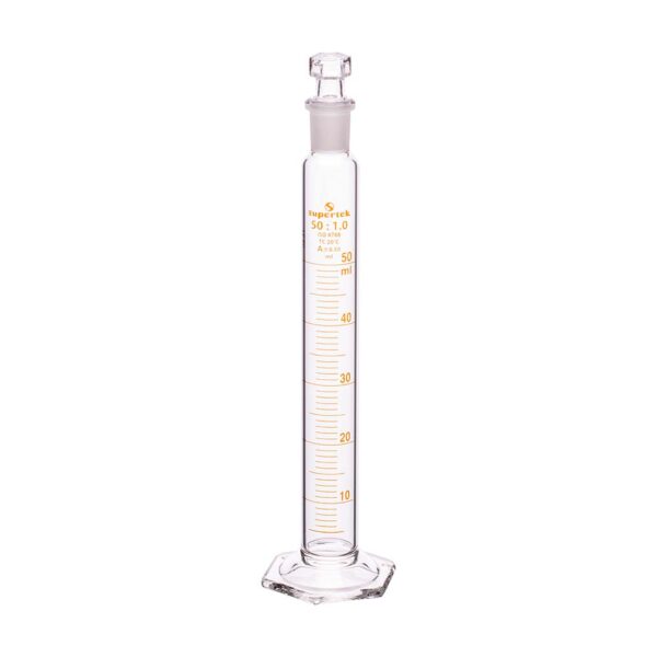 Measuring Cylinder with Hexagonal Base and Interchangeable Glass Stopper, Class A - Image 2