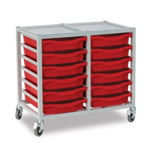 Monarch 12 tray double column metal trolley  rubber wheels and trays W710 x D430 x H655mm