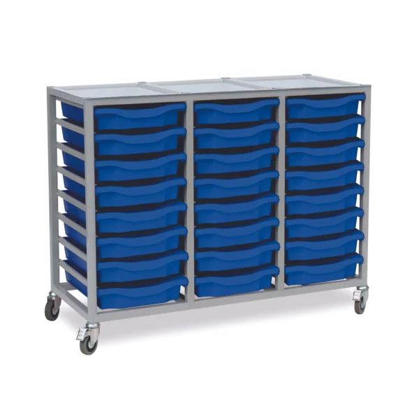 Monarch 18 tray triple column metal storage trolley grey frame W1050 x D430 x H655m