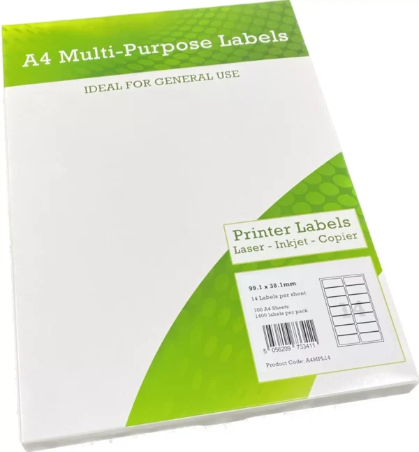 A4 Multipurpose Labels 2 Per Sheet 199.6 x 143.5mm (White) Pk of 100