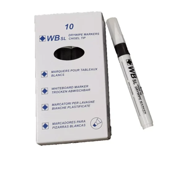 Drywipe Chisel Tip Marker Black Pack of 10