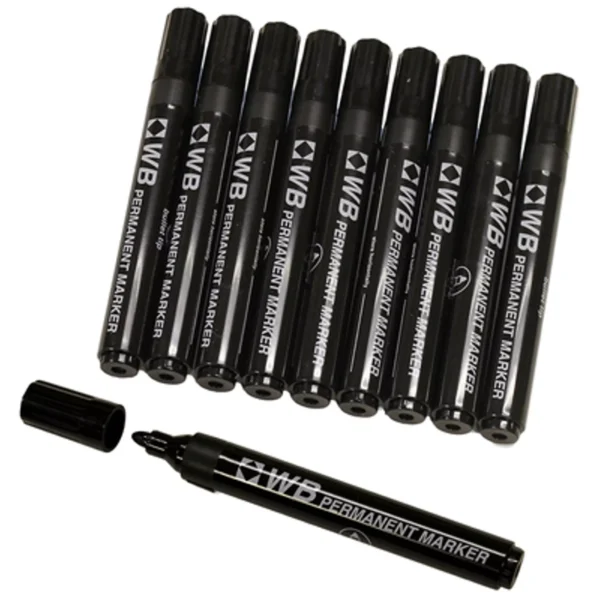 Permanent Marker Bullet Tip Black 10 Pack